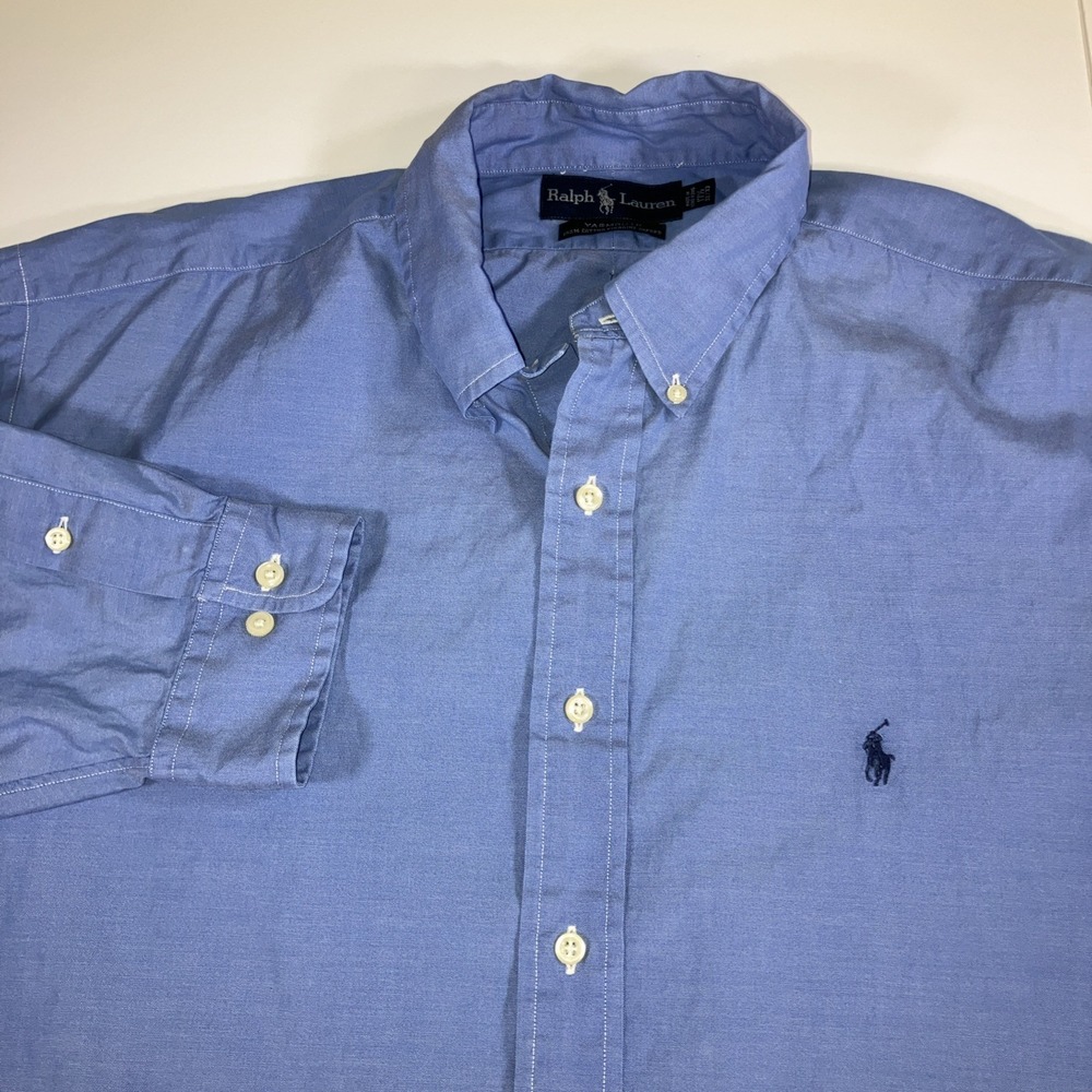 Polo Ralph Lauren Yarmouth 17.5 Blue Pinpoint Oxford Button Down‎ Shirt Flaws